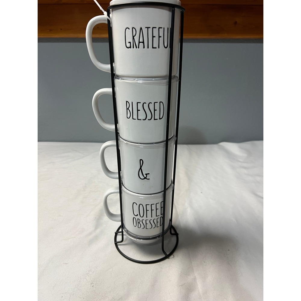 Robert Stanley Grateful‎ Blessed Coffee Obsessed Stacking Mugs with Metal Stand